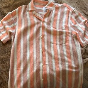 Zara Men's Striped Orange and White Shirt